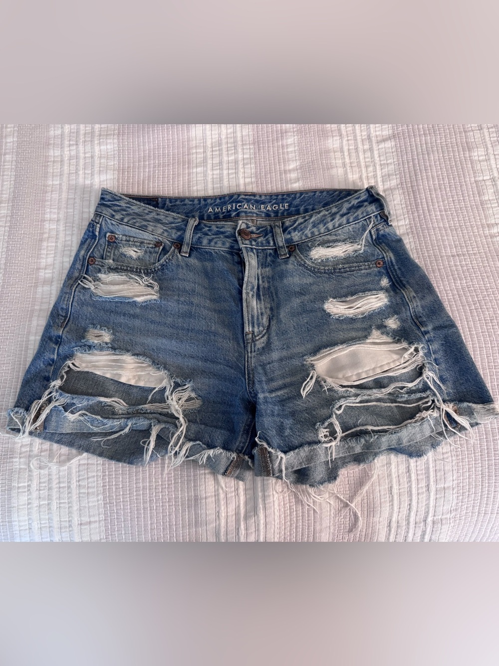 American Eagle Outfitters Ripped Light Blue Denim Shorts